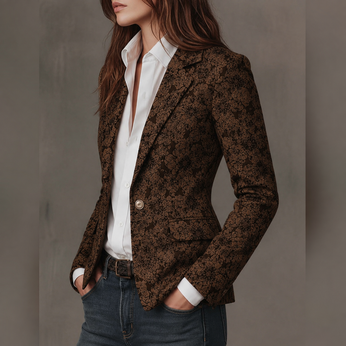 Blazer Entallado de Mujer en Jacquard Paisley