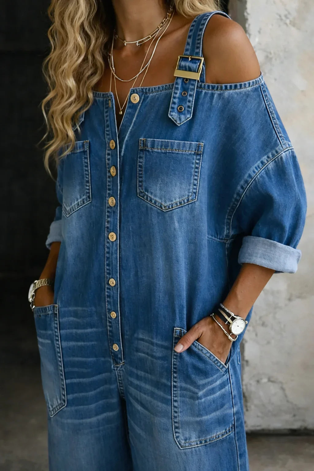Sophia | Mono Denim con Hombros Descubiertos