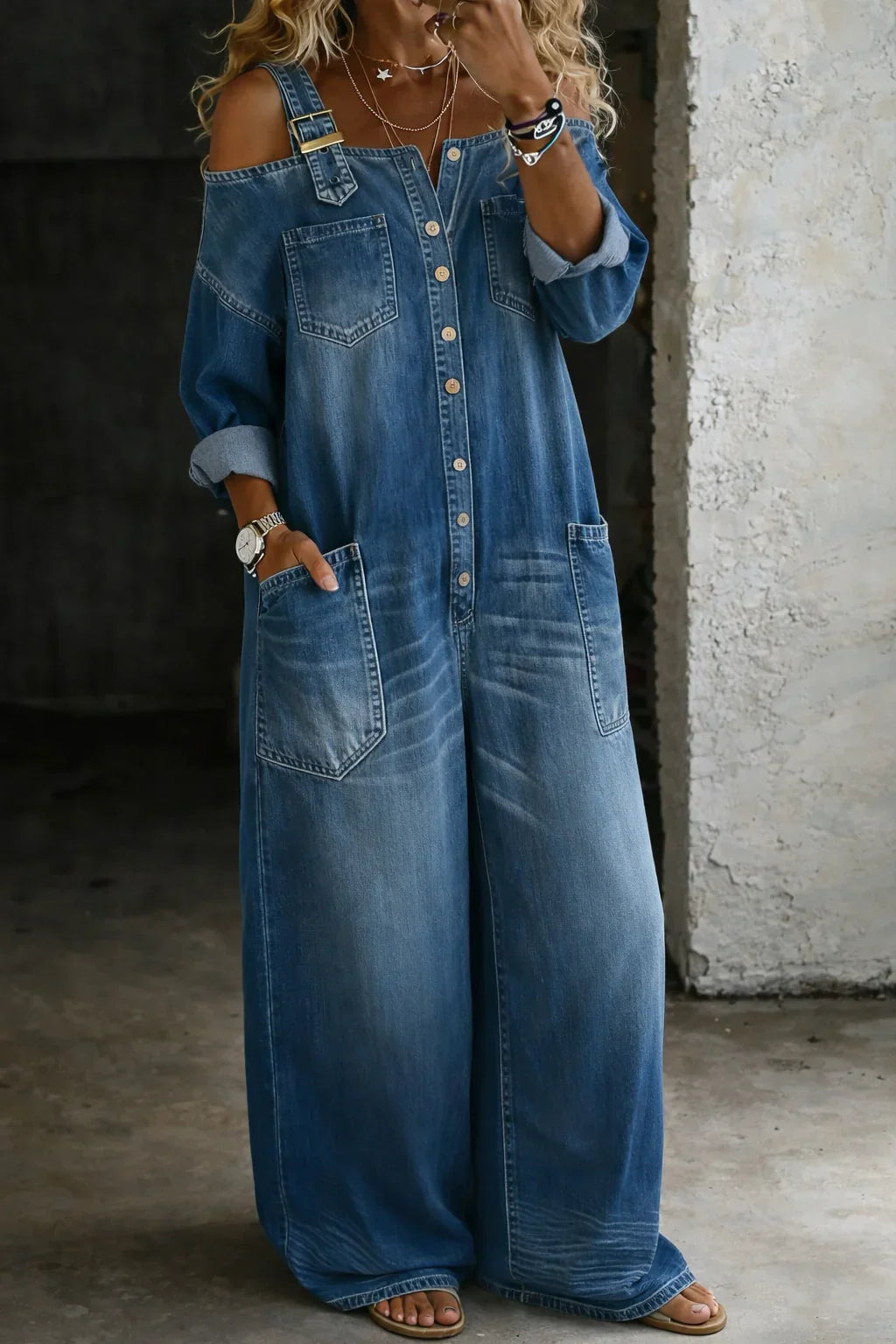 Sophia | Mono Denim con Hombros Descubiertos