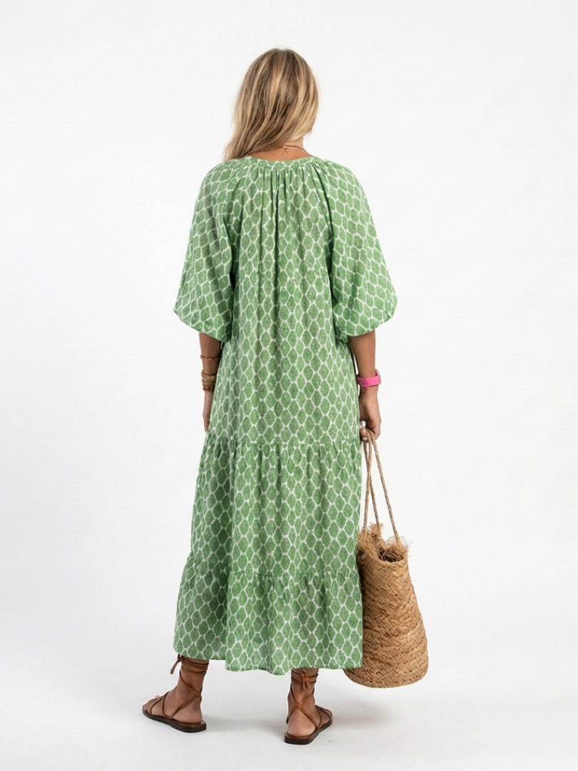 Apolline - Vestido midi estampado con cuello en V y mangas tres cuartos