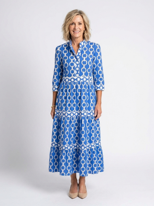 Ysolde - Vestido midi con estampado de cadenas y mangas tres cuartos