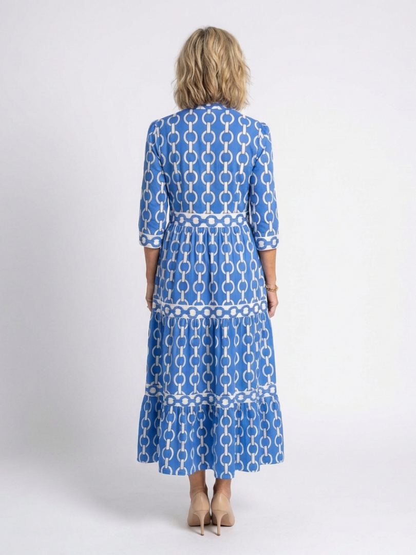 Ysolde - Vestido midi con estampado de cadenas y mangas tres cuartos