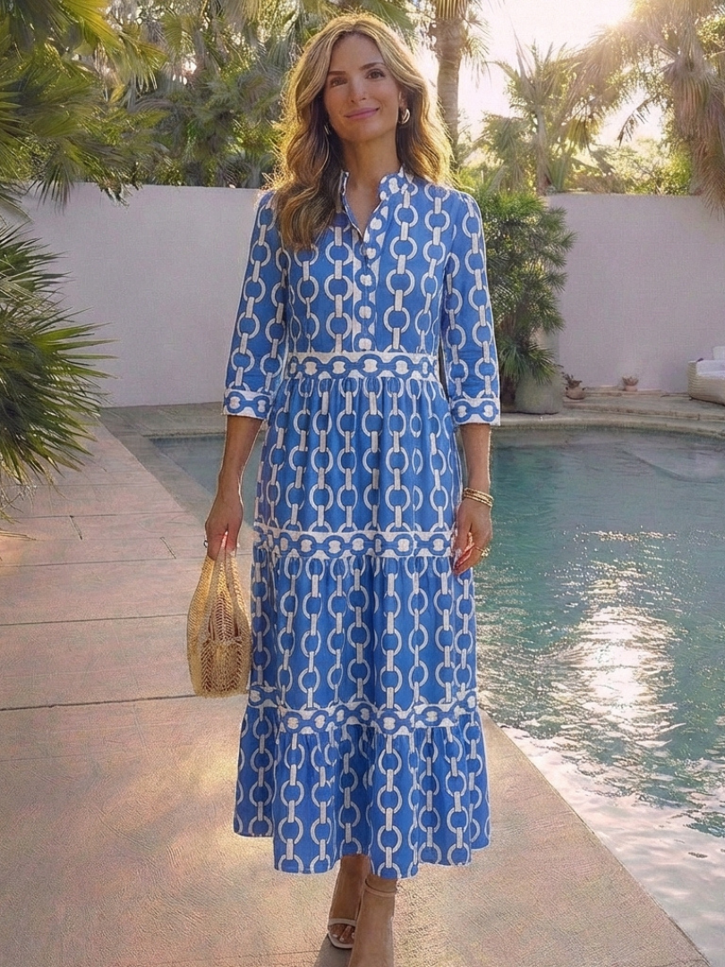 Ysolde - Vestido midi con estampado de cadenas y mangas tres cuartos