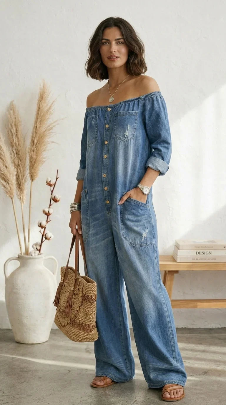 Novelya | Vega mono de denim algodón con lavado vintage