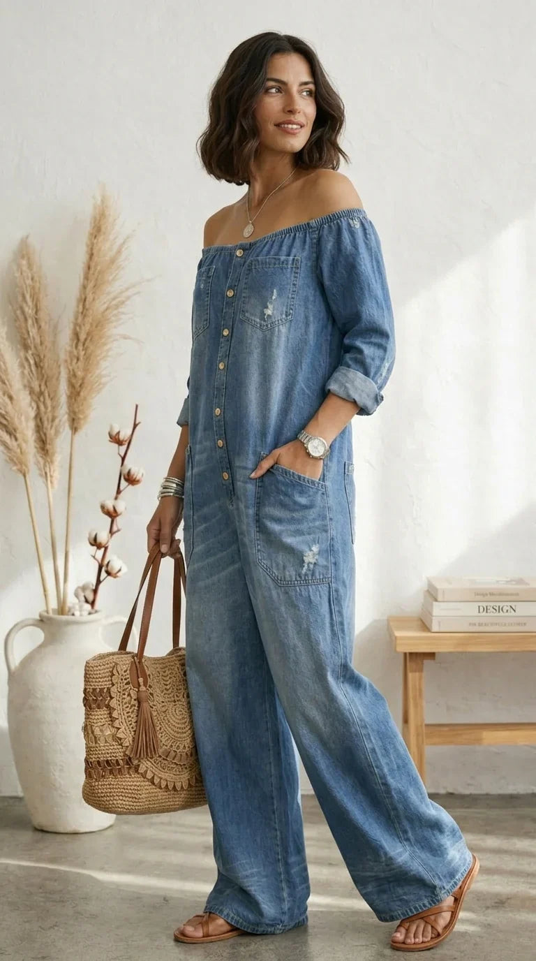 Novelya | Vega mono de denim algodón con lavado vintage