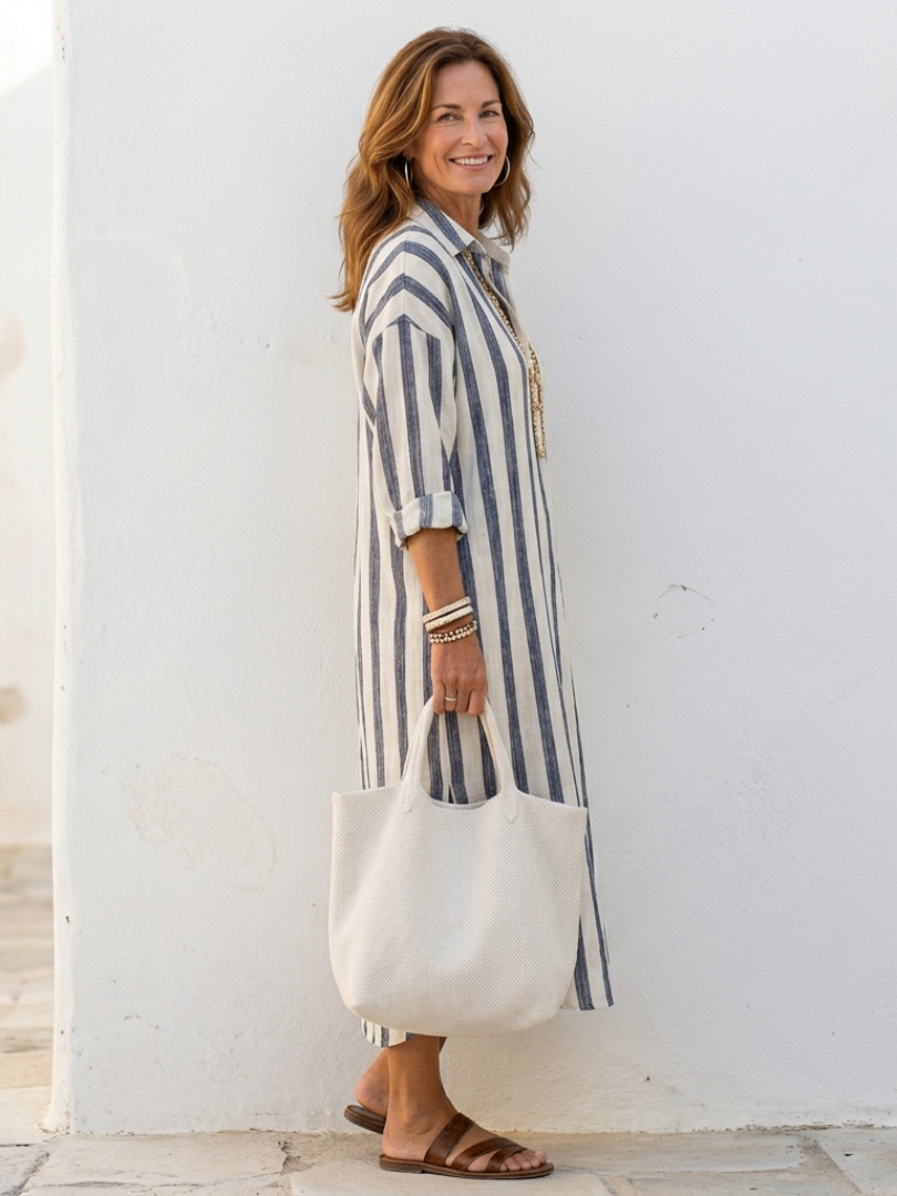 Vestido camisero midi de manga larga a rayas Naomi