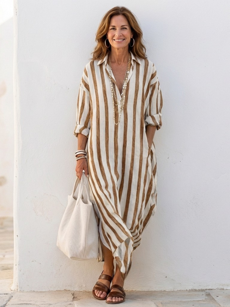 Vestido camisero midi de manga larga a rayas Naomi