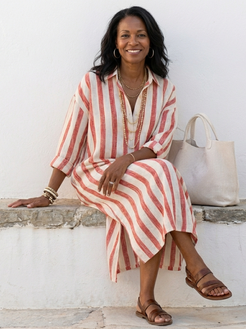 Vestido camisero midi de manga larga a rayas Naomi