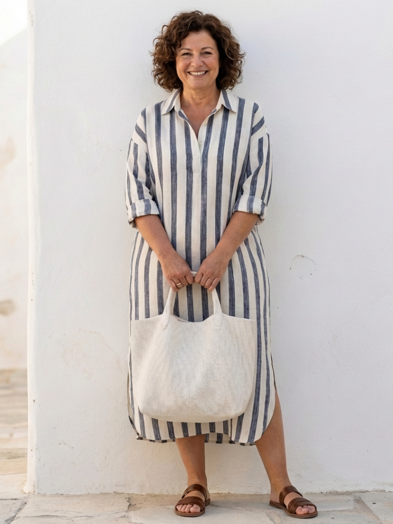 Vestido camisero midi de manga larga a rayas Naomi