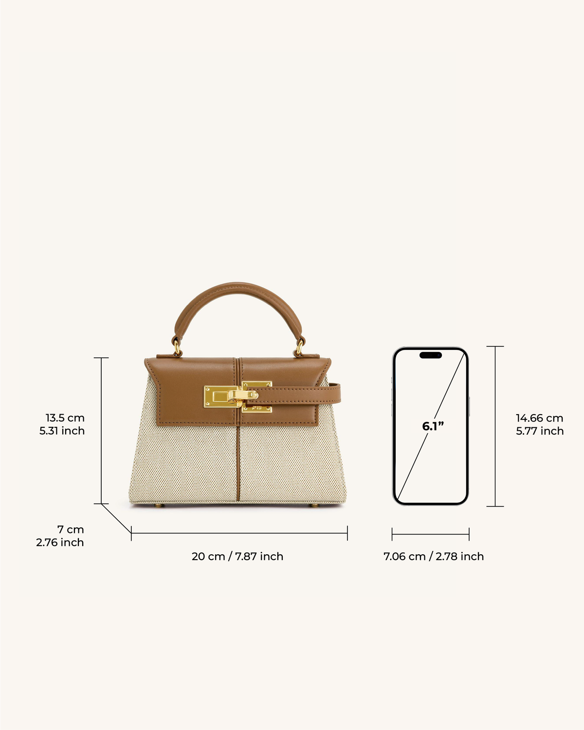 Bolso con asa superior - Marrón de lona