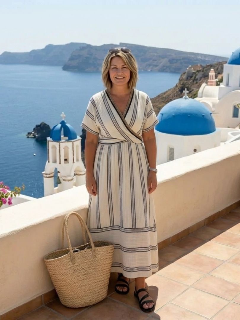 Vestido midi de manga corta con escote en V Thalassa
