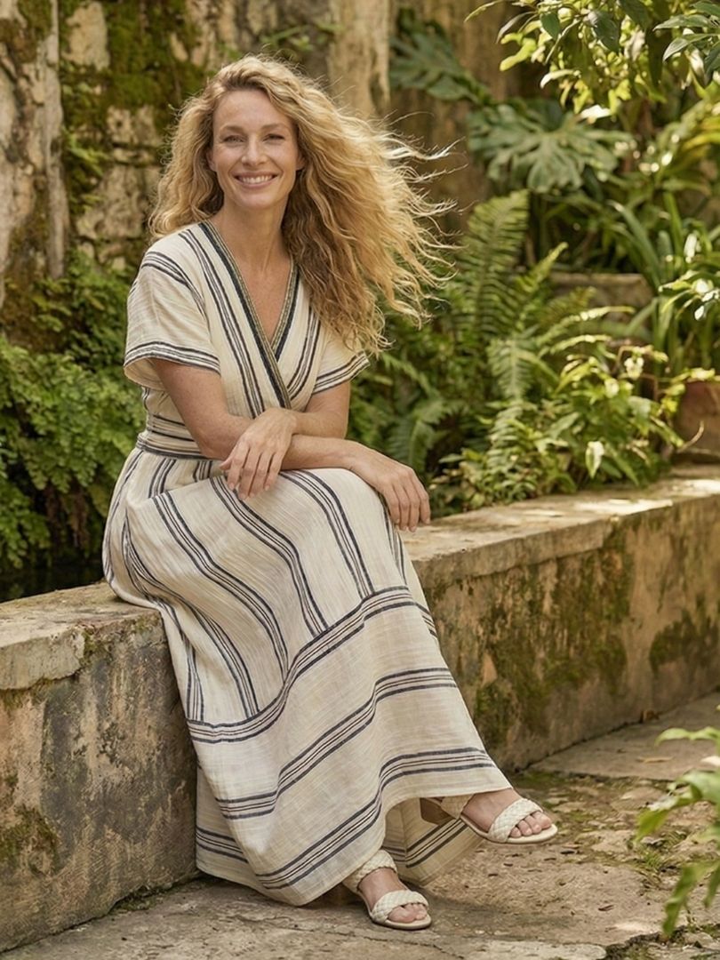Vestido midi de manga corta con escote en V Thalassa