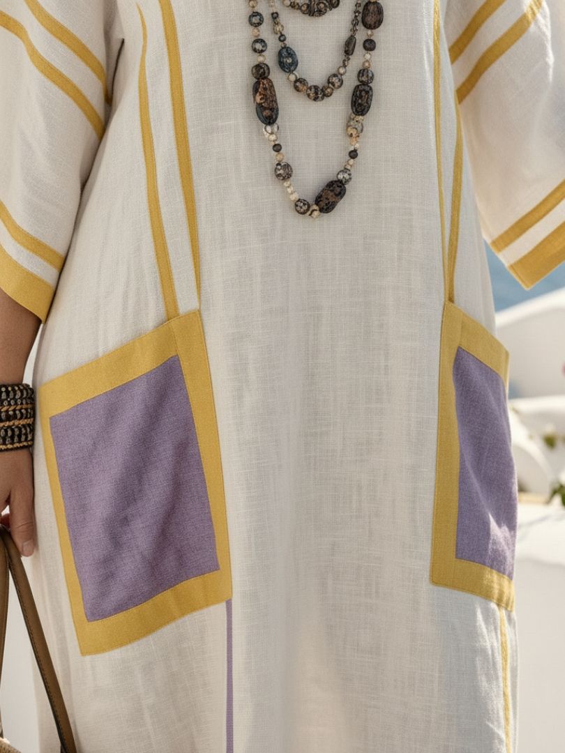 Vestido maxi con bolsillos, escote en V y manga corta Zafira