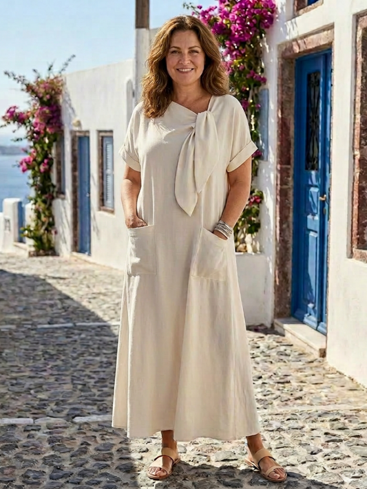 Vestido maxi de cuello redondo, manga corta y bolsillos Rosalie