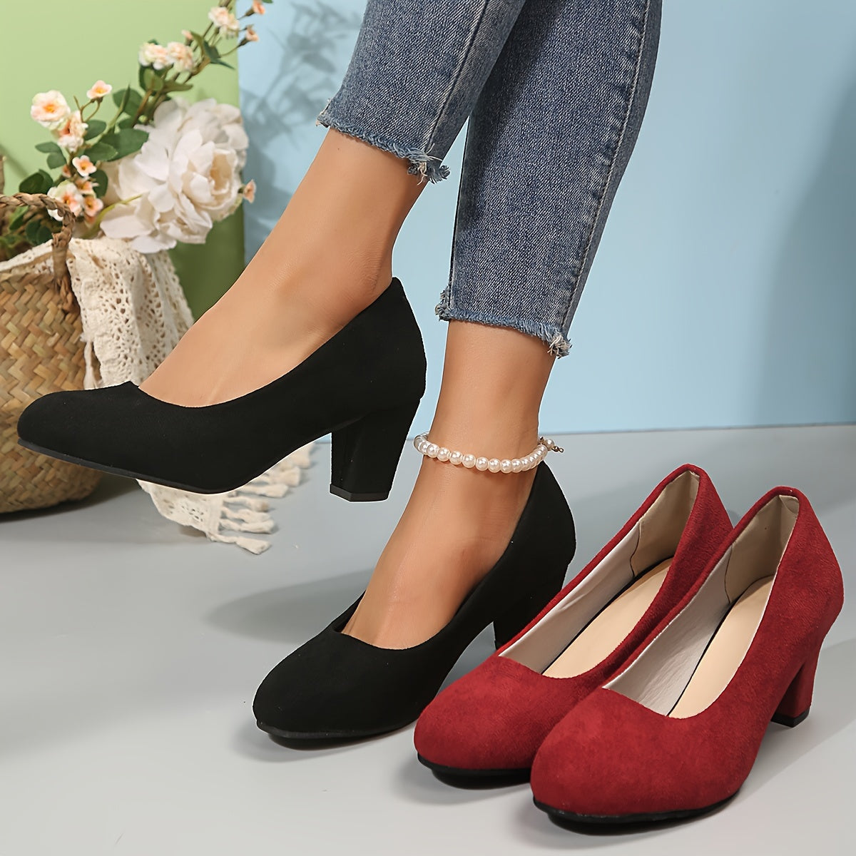 Zapatos de Salón de Punta Ancha y Tacón Estable