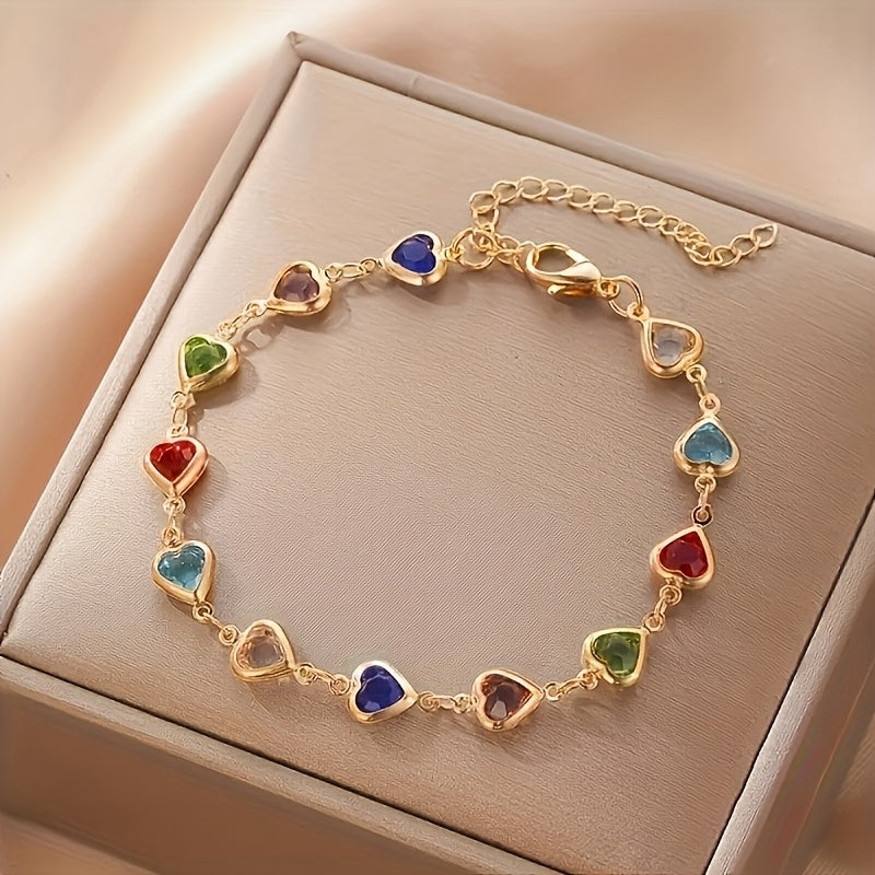Pulsera Dorada con Corazones de Colores