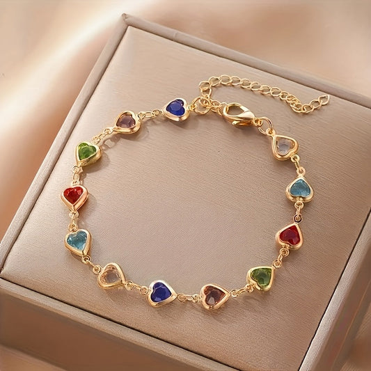 Pulsera Dorada con Corazones de Colores
