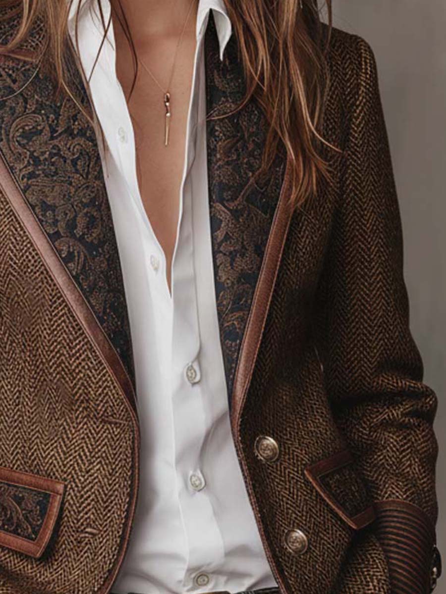 Blazer de Mujer en Espiga con Paneles Estampados