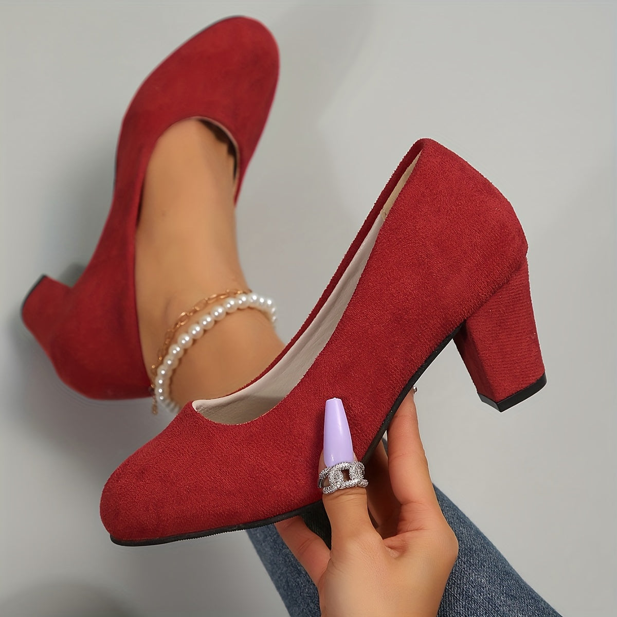 Zapatos de Salón de Punta Ancha y Tacón Estable