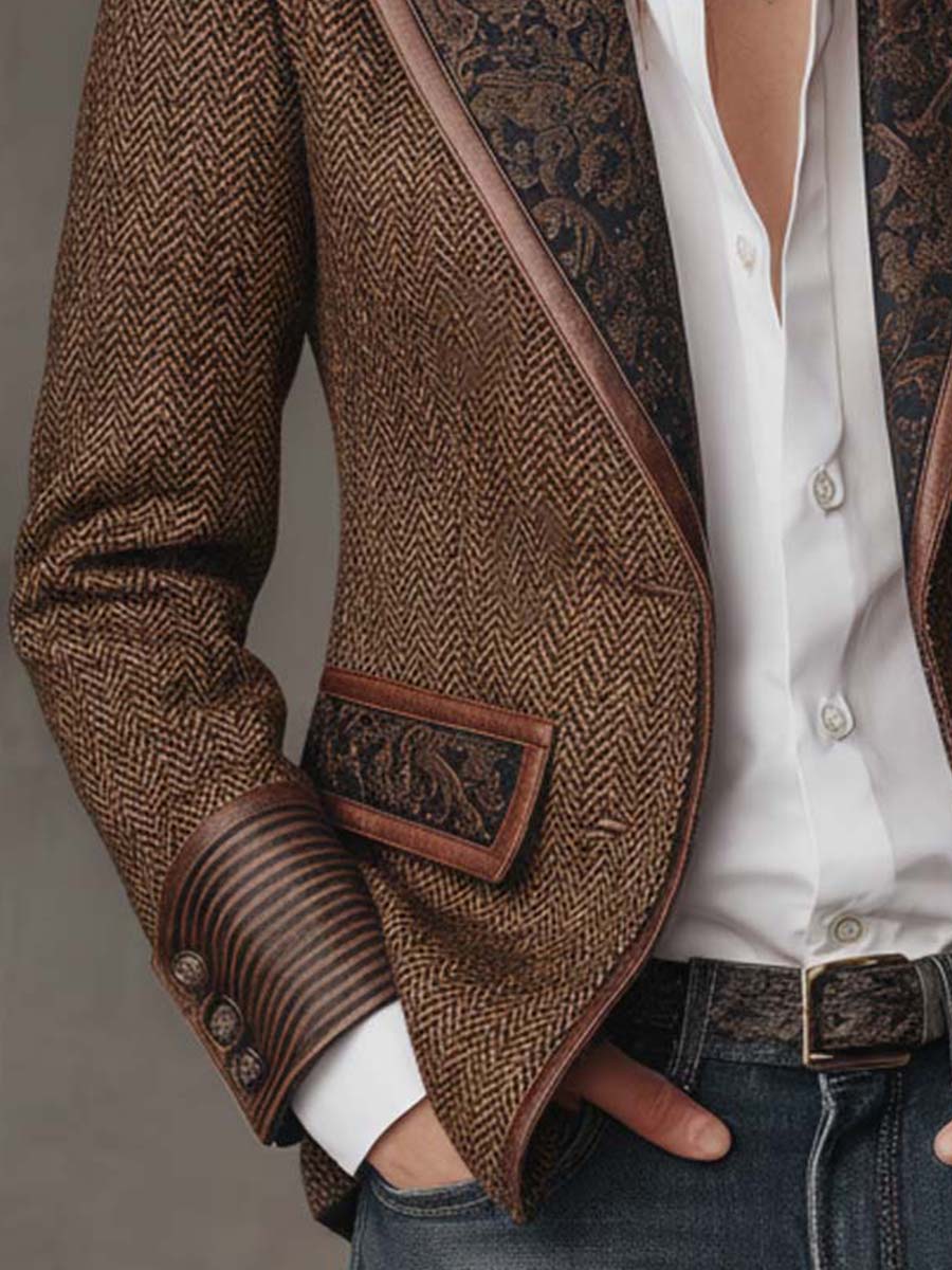 Blazer de Mujer en Espiga con Paneles Estampados