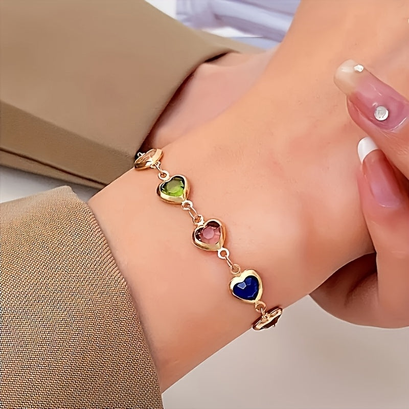 Pulsera Dorada con Corazones de Colores