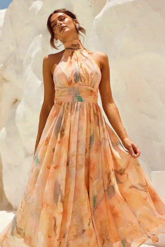 Esther™ | Vestido de Cuello Halter con Estampado de Acuarela