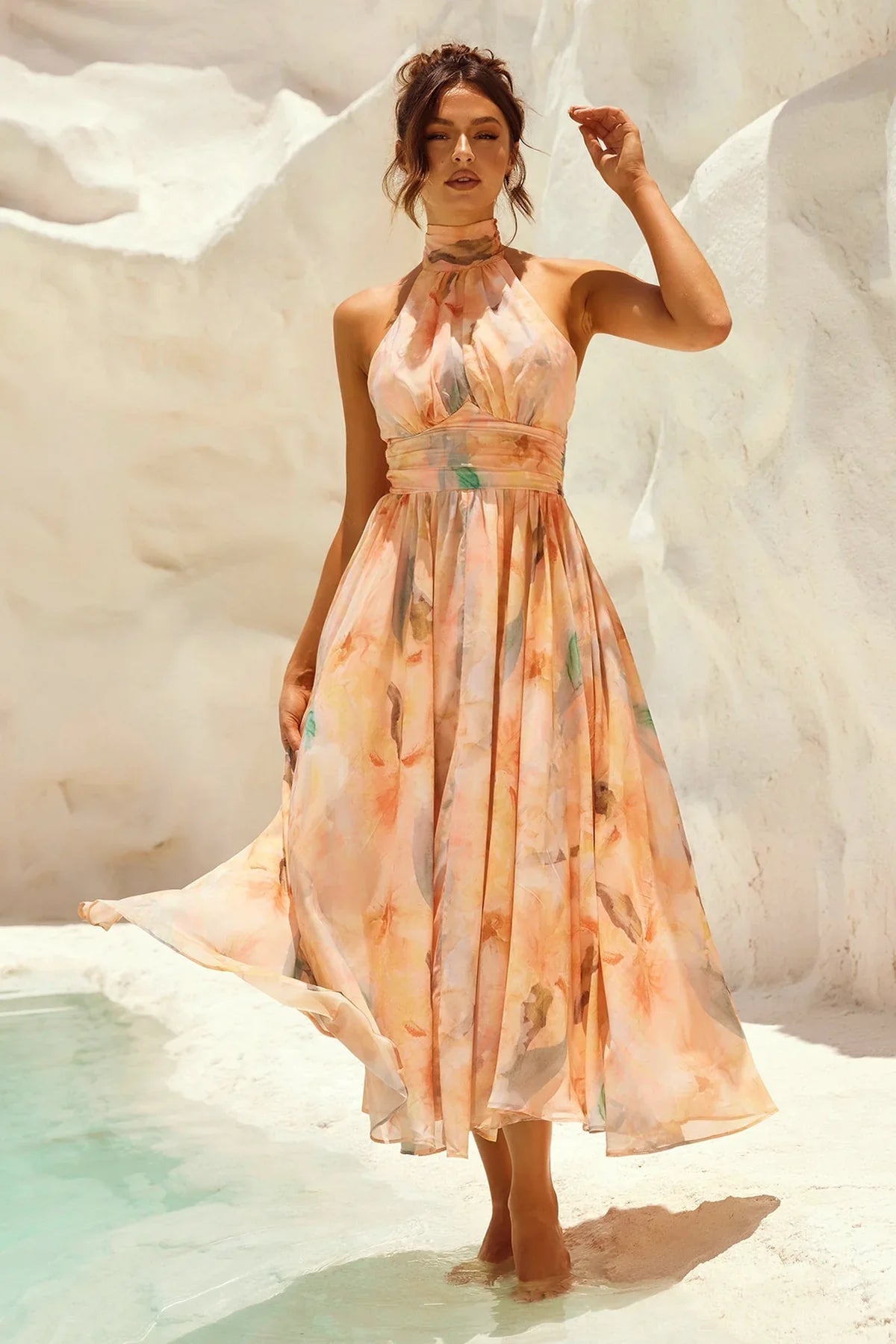 Esther™ | Vestido de Cuello Halter con Estampado de Acuarela