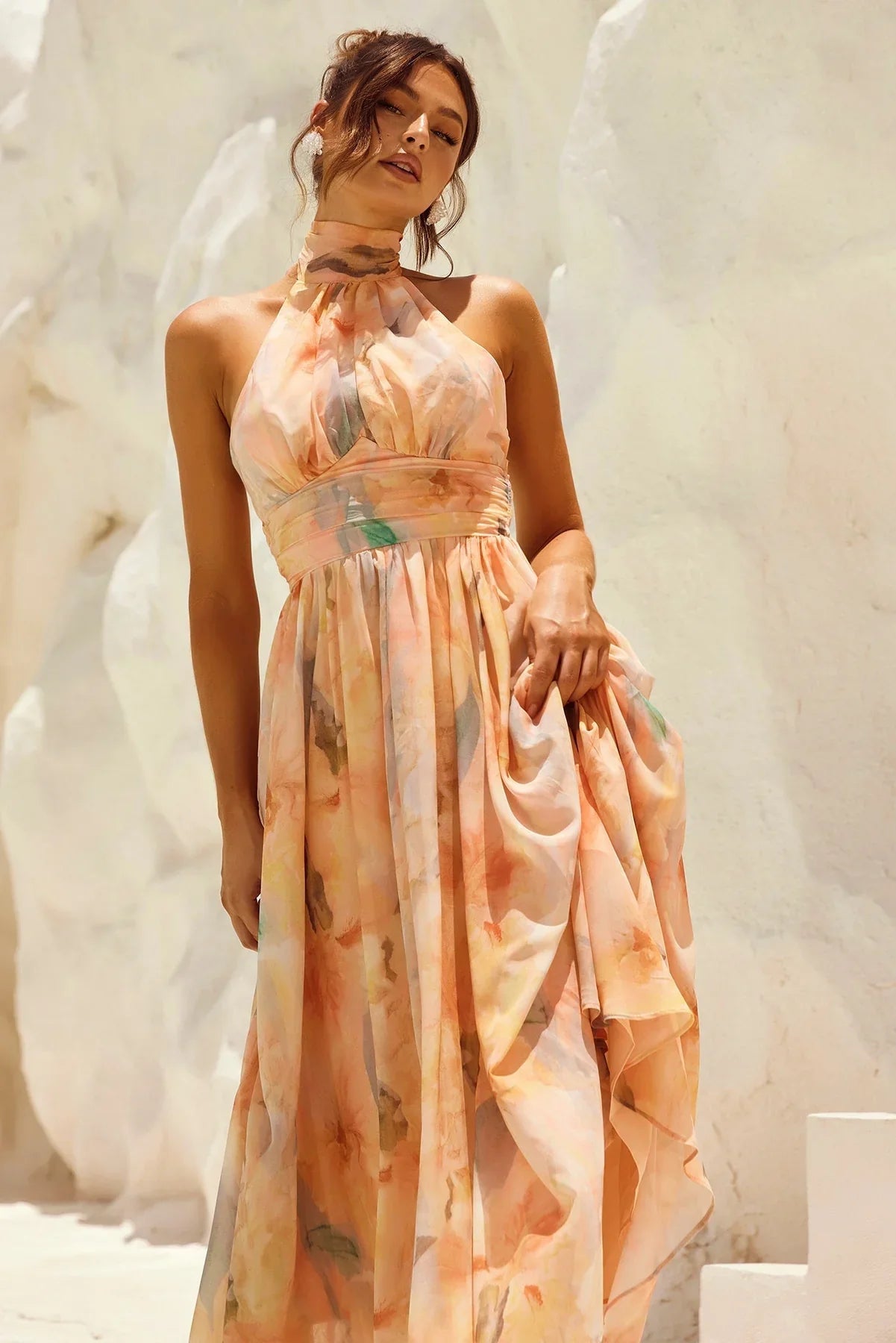 Esther™ | Vestido de Cuello Halter con Estampado de Acuarela