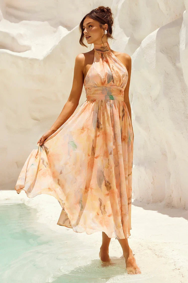 Esther™ | Vestido de Cuello Halter con Estampado de Acuarela