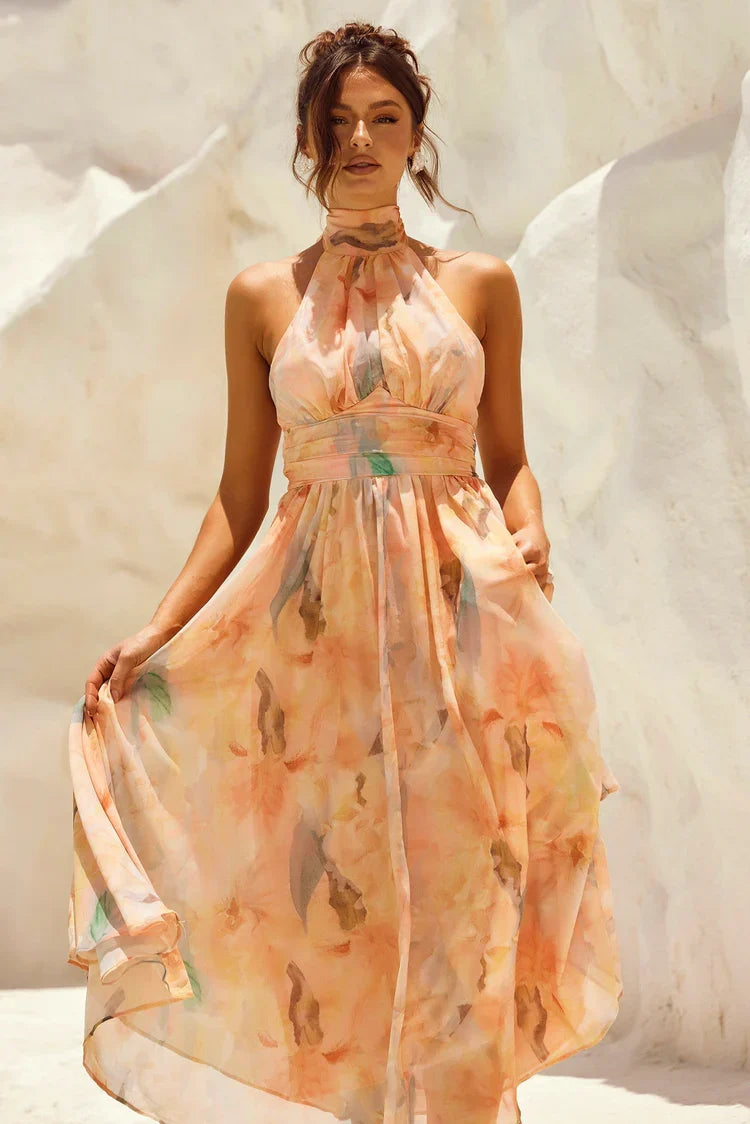 Esther™ | Vestido de Cuello Halter con Estampado de Acuarela