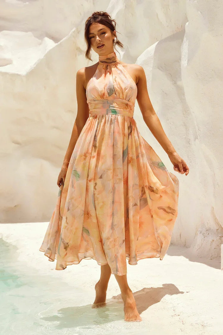 Esther™ | Vestido de Cuello Halter con Estampado de Acuarela