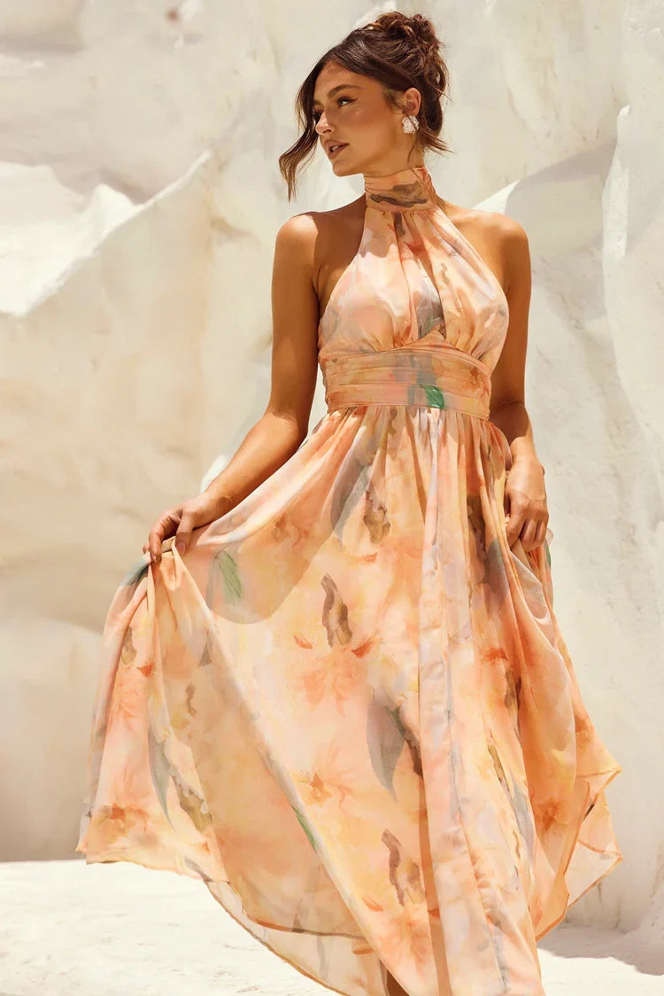 Esther™ | Vestido de Cuello Halter con Estampado de Acuarela