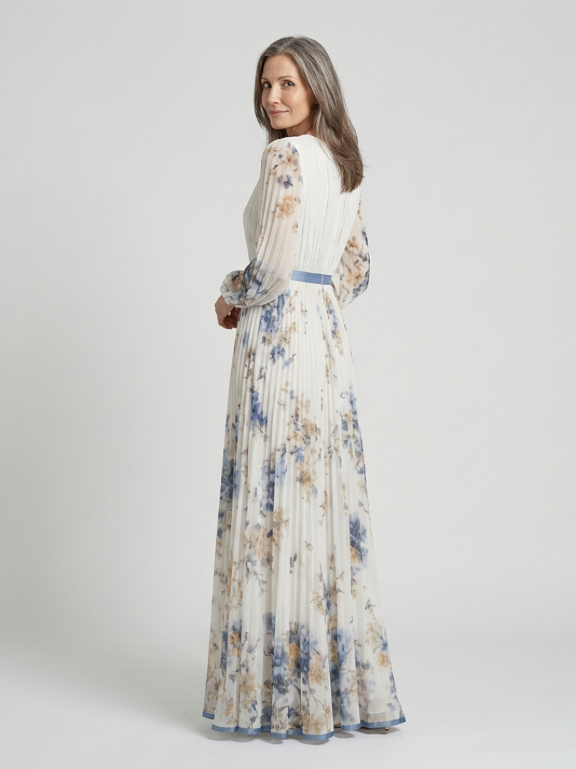 Lavinia - Vestido largo floral de manga larga con escote en V