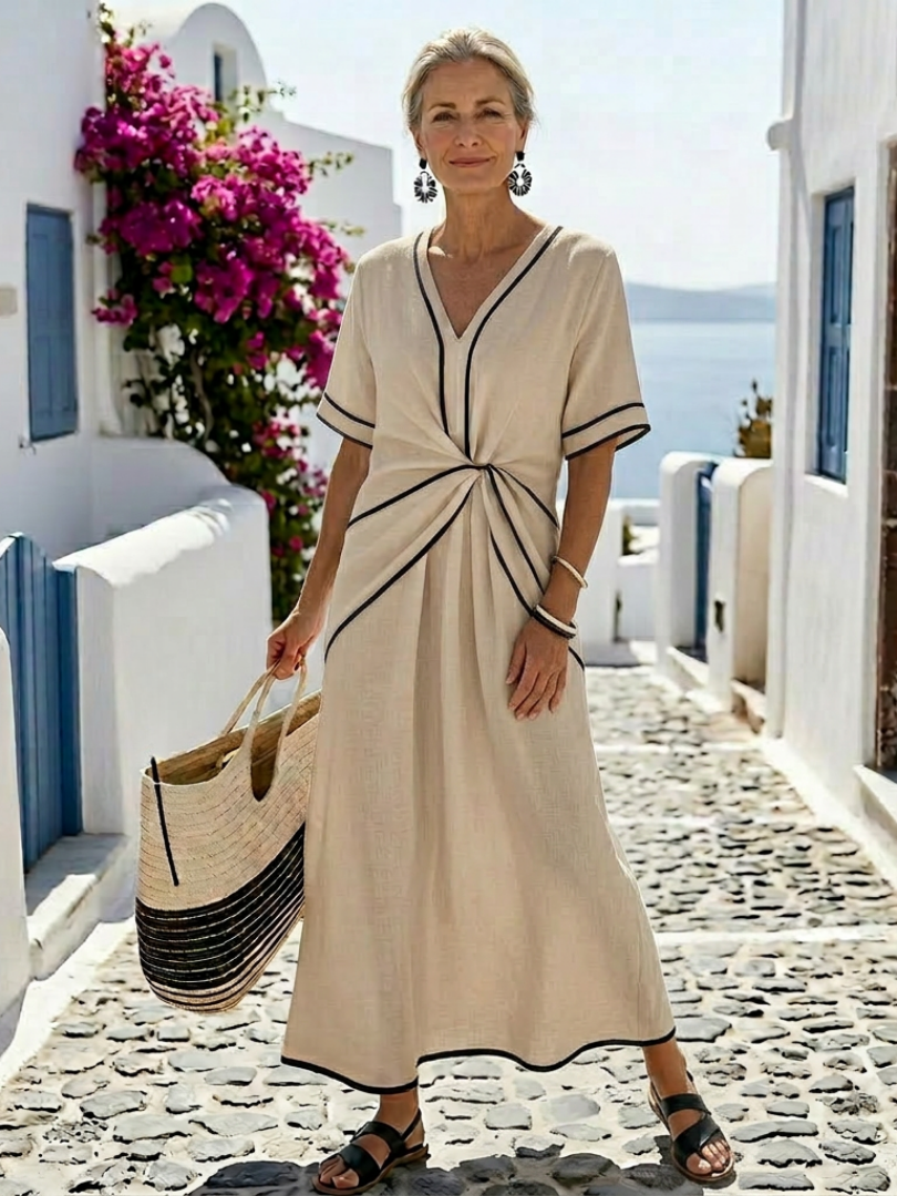 Vestido midi de manga corta con escote en V Linnea