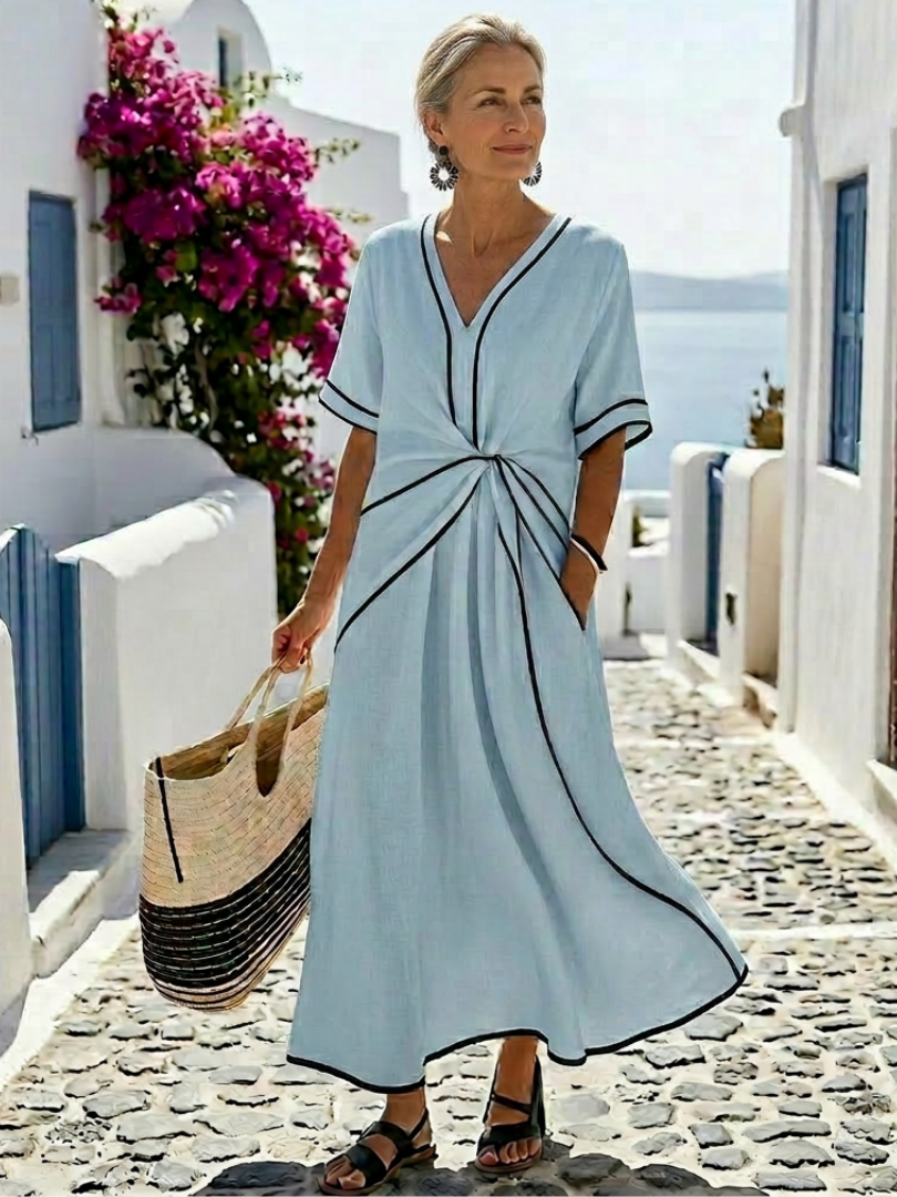 Vestido midi de manga corta con escote en V Linnea