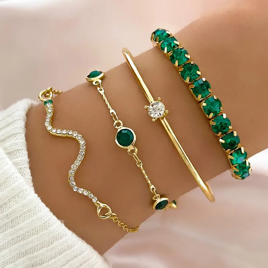 Set de Pulseras Vintage Verdes con Zirconia