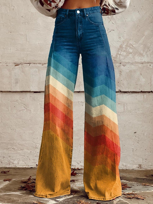 Jeans Anchos Florales Bohemios