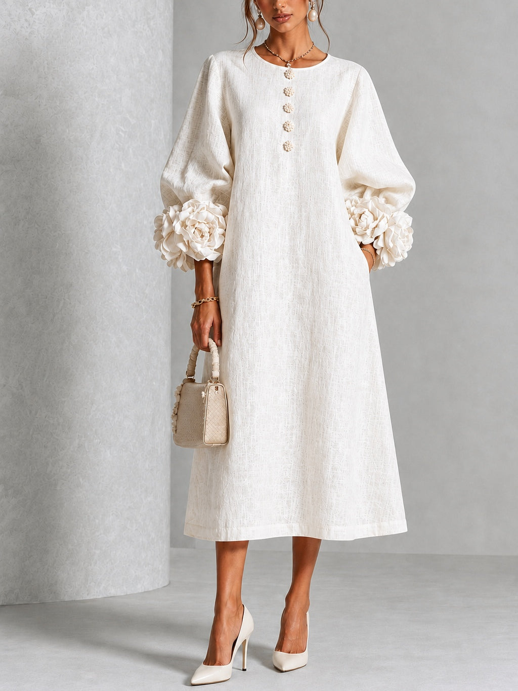 Vestido midi Pearl de pétalos