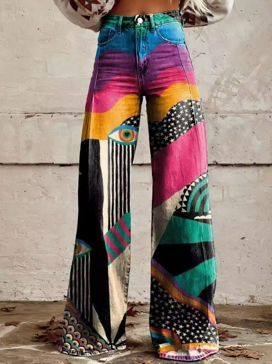Jeans Anchos Florales Bohemios
