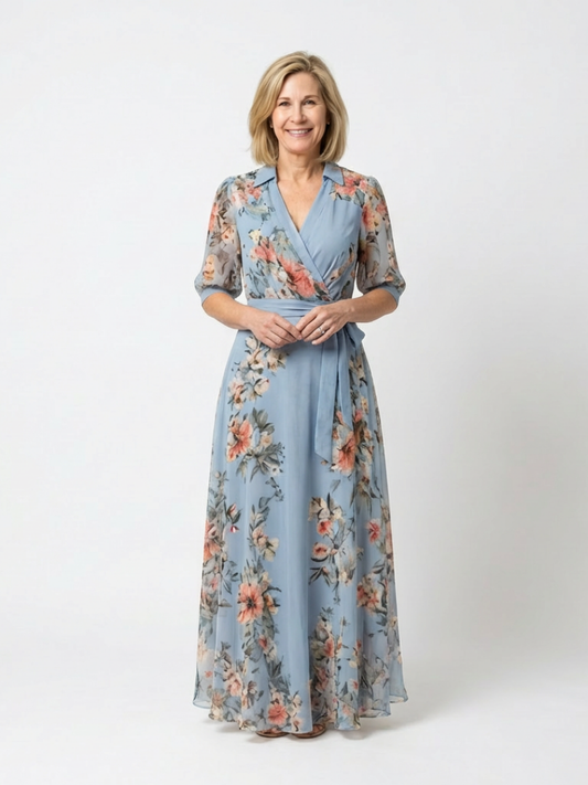 Elowen - Vestido largo floral cruzado con escote en V