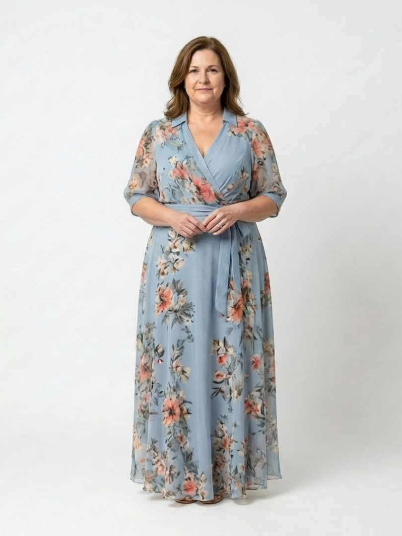Elowen - Vestido largo floral cruzado con cuello en V