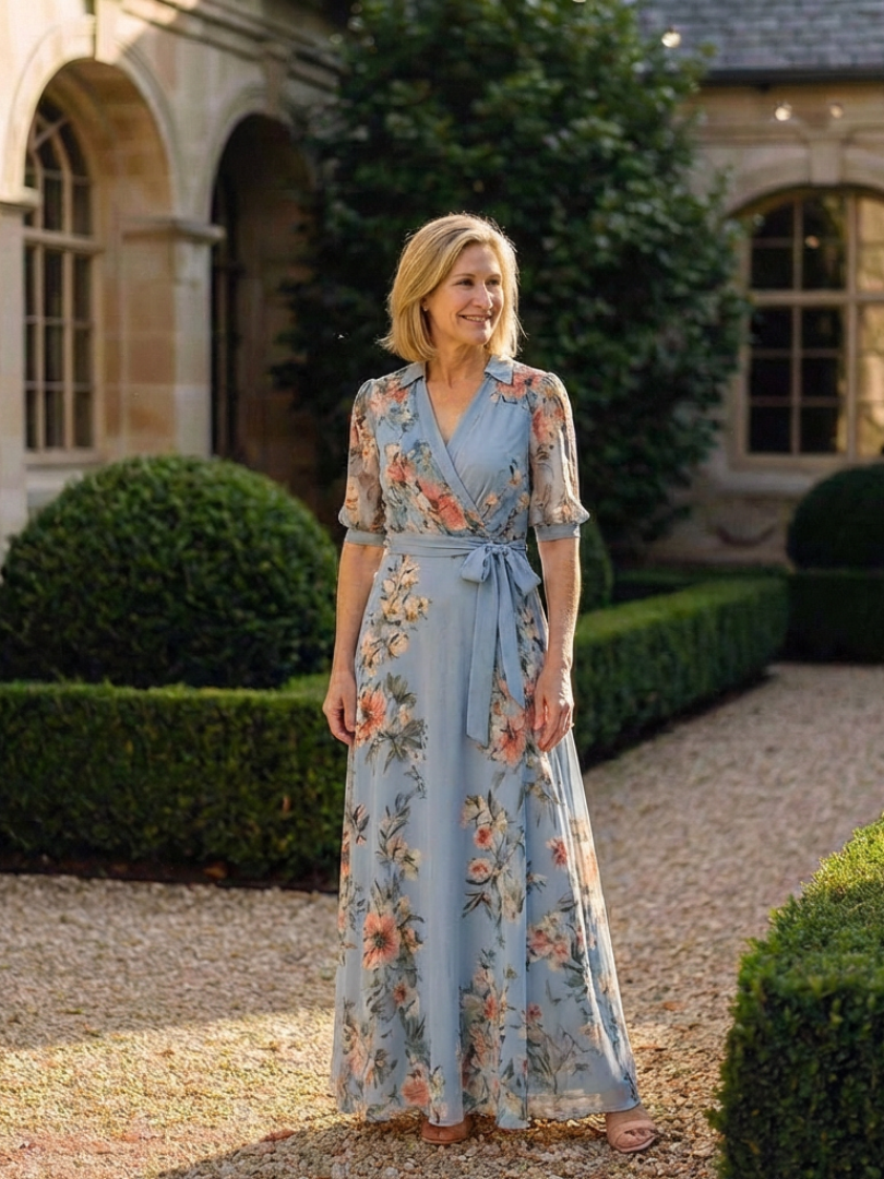 Elowen - Vestido largo floral cruzado con escote en V