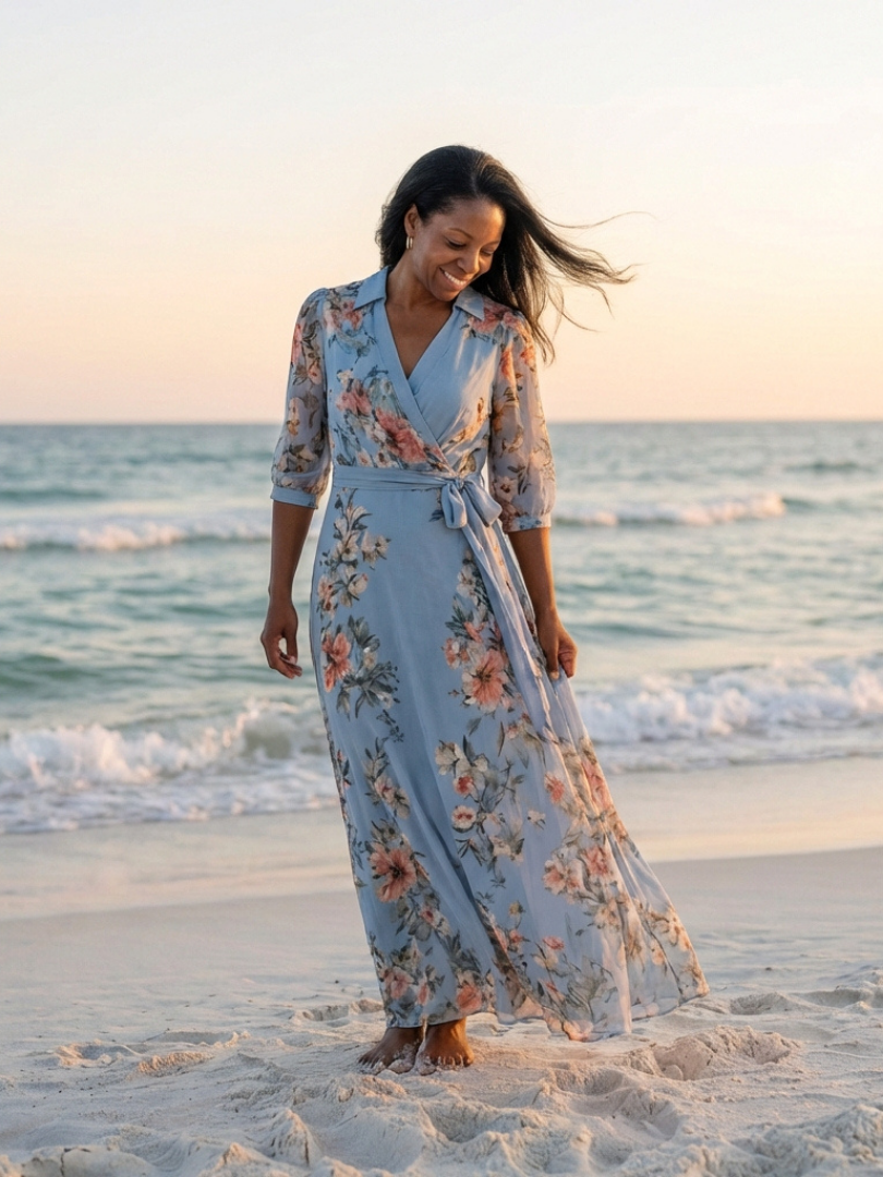 Elowen - Vestido largo floral cruzado con escote en V